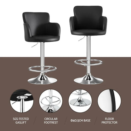 Artiss 1x Leather Bar Stools Swivel Adjustable Gas Lift PU Counter Chairs Black - Mekamart Australia