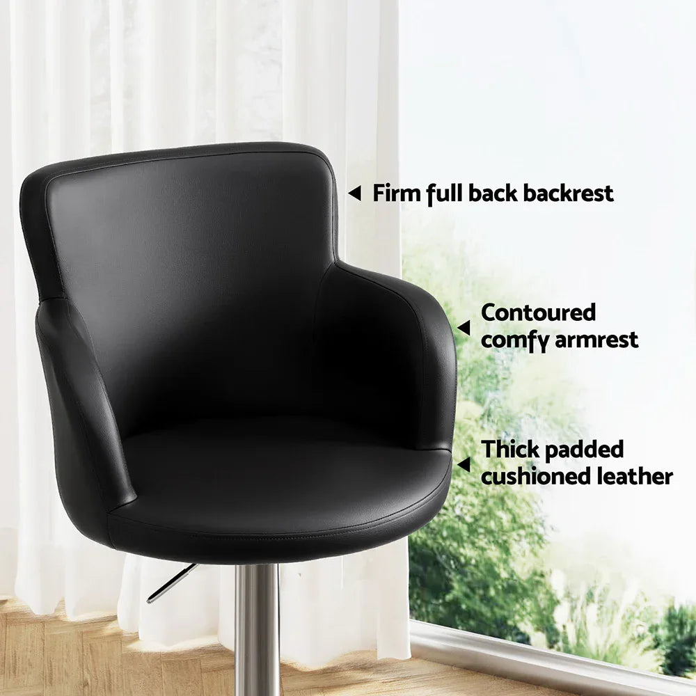Artiss 1x Leather Bar Stools Swivel Adjustable Gas Lift PU Counter Chairs Black - Mekamart Australia