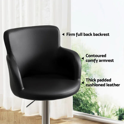 Artiss 1x Leather Bar Stools Swivel Adjustable Gas Lift PU Counter Chairs Black - Mekamart Australia