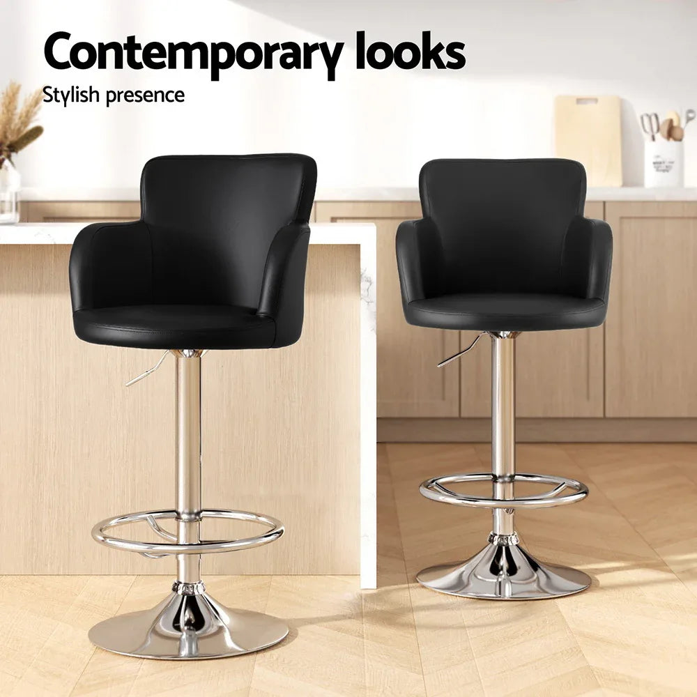 Artiss 1x Leather Bar Stools Swivel Adjustable Gas Lift PU Counter Chairs Black - Mekamart Australia