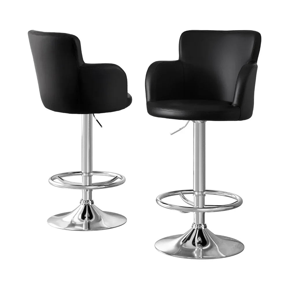 Artiss 2x Leather Bar Stools Swivel Adjustable Gas Lift PU Counter Chairs Black