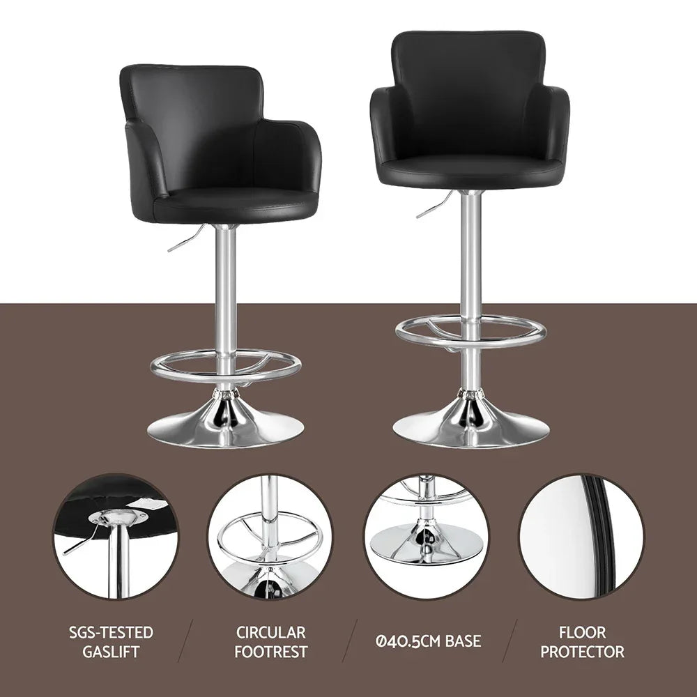 Artiss 2x Leather Bar Stools Swivel Adjustable Gas Lift PU Counter Chairs Black