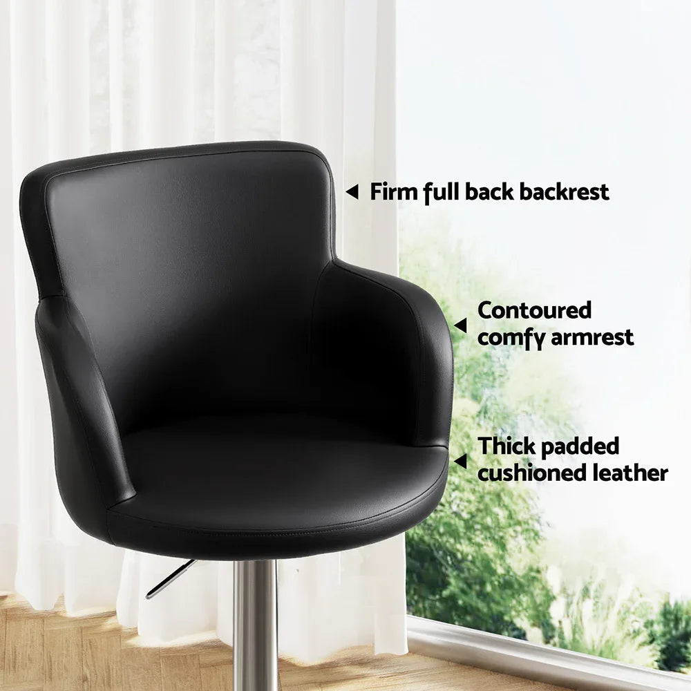 Artiss 2x Leather Bar Stools Swivel Adjustable Gas Lift PU Counter Chairs Black