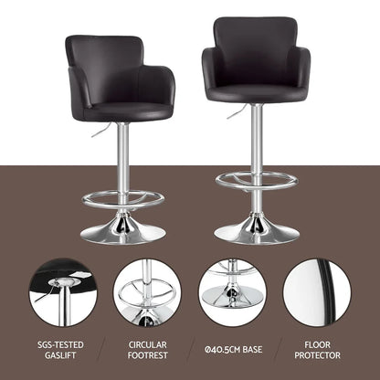 Artiss 2x Leather Bar Stools Swivel Adjustable Gas Lift PU Counter Chairs Brown - Mekamart Australia