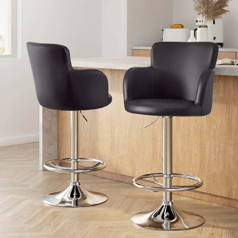 Artiss 2x Leather Bar Stools Swivel Adjustable Gas Lift PU Counter Chairs Brown - Mekamart Australia