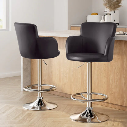 Artiss 2x Leather Bar Stools Swivel Adjustable Gas Lift PU Counter Chairs Brown - Mekamart Australia
