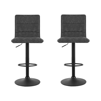 Artiss 2x Bar Stools Gas Lift Vintage Leather Grey - Mekamart Australia