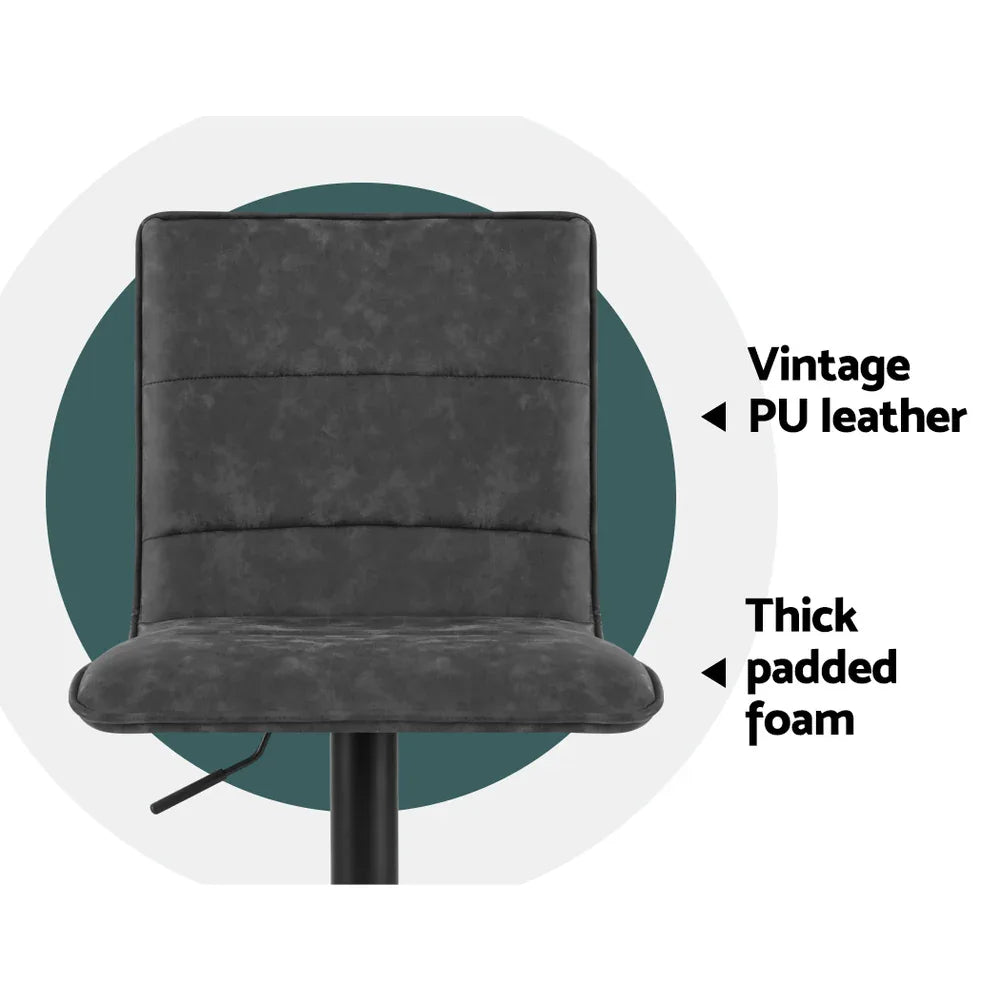 Artiss 2x Bar Stools Gas Lift Vintage Leather Grey - Mekamart Australia