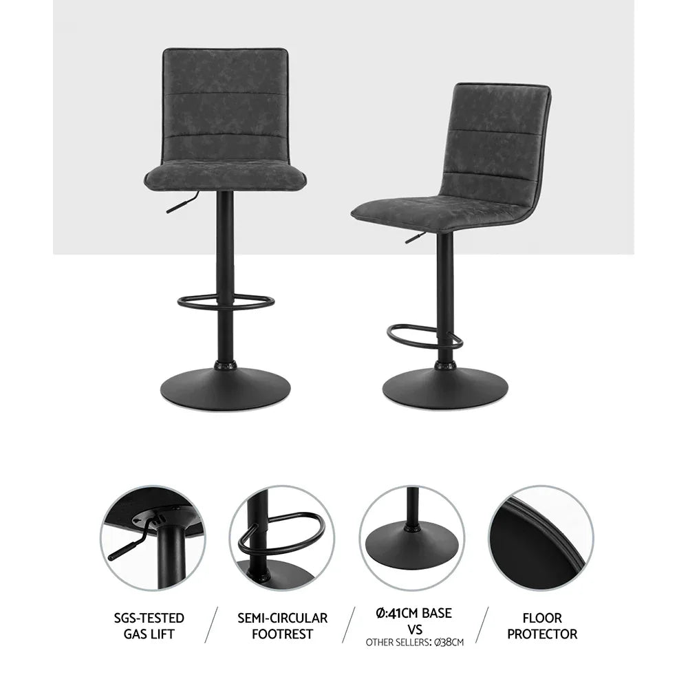Artiss 2x Bar Stools Gas Lift Vintage Leather Grey - Mekamart Australia
