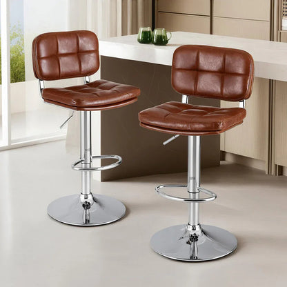 Artiss 2x Bar Stools Kitchen Swivel Gas Lift Counter Chair Tuft PU Leather Brown - Mekamart Australia