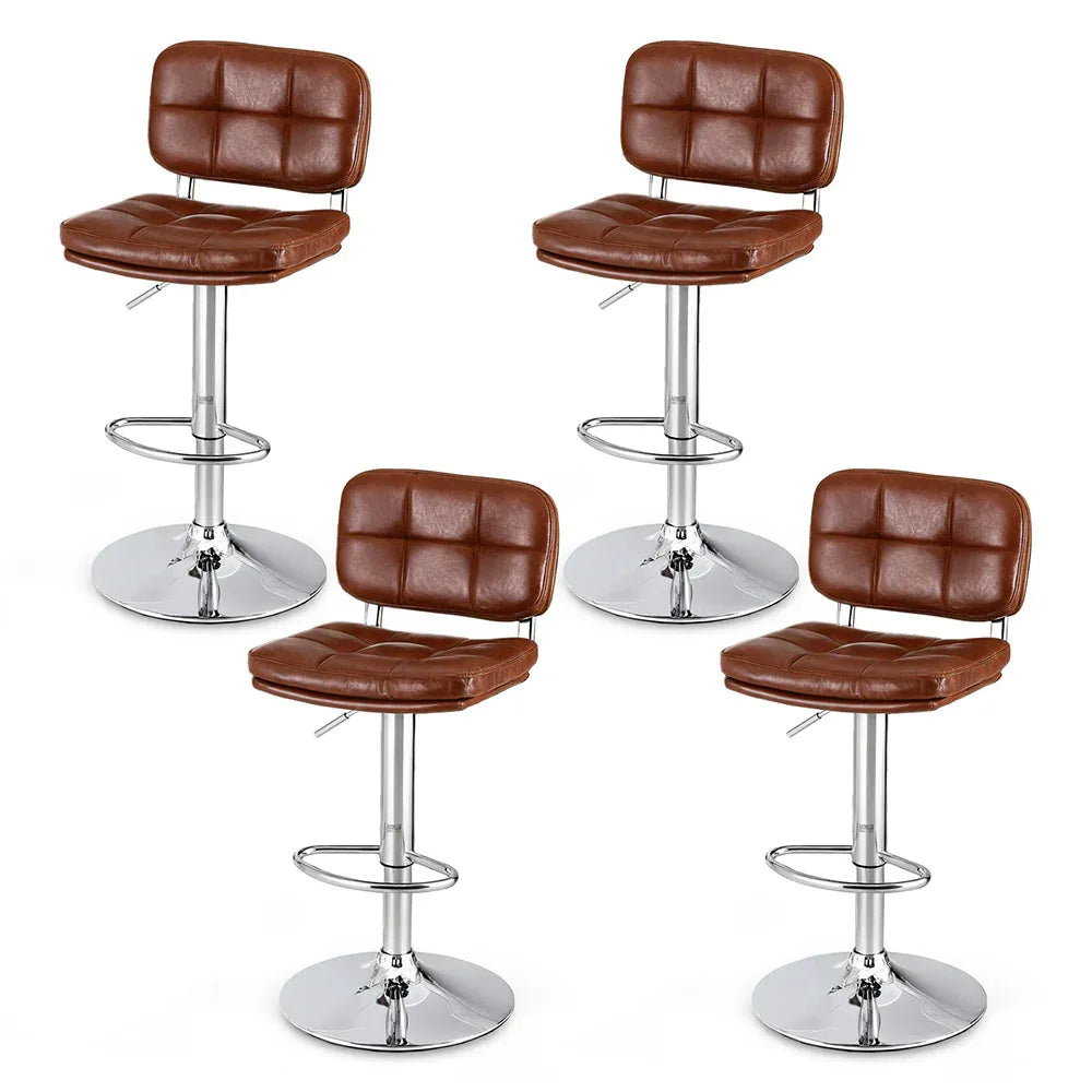 Artiss 4x Bar Stools Kitchen Swivel Gas Lift Counter Chair Tuft PU Leather Brown - Mekamart Australia