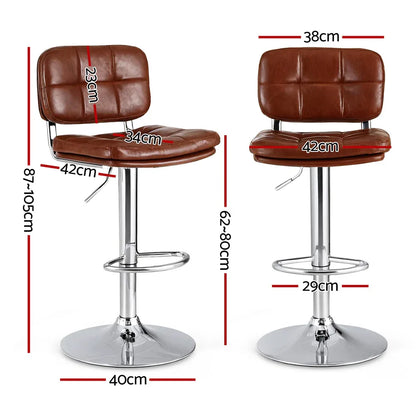 Artiss 4x Bar Stools Kitchen Swivel Gas Lift Counter Chair Tuft PU Leather Brown - Mekamart Australia