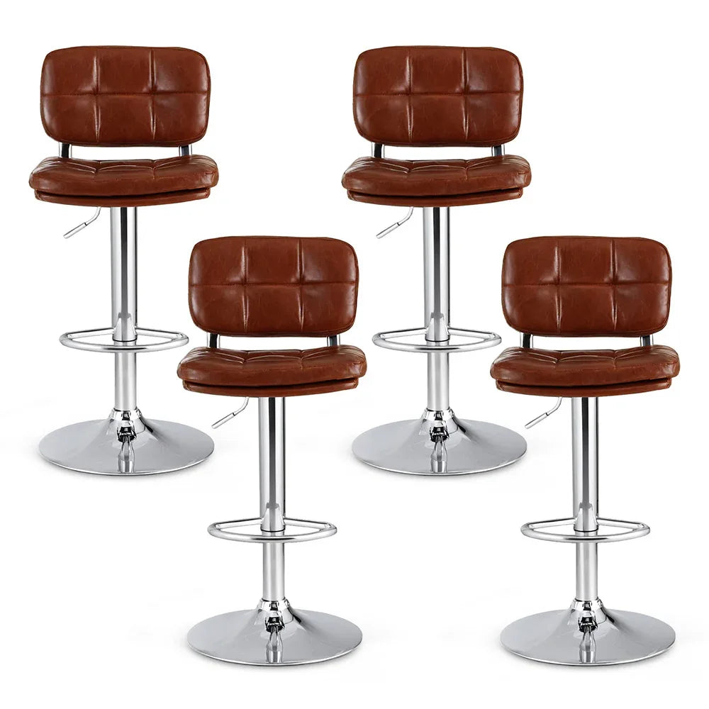 Artiss 4x Bar Stools Kitchen Swivel Gas Lift Counter Chair Tuft PU Leather Brown - Mekamart Australia