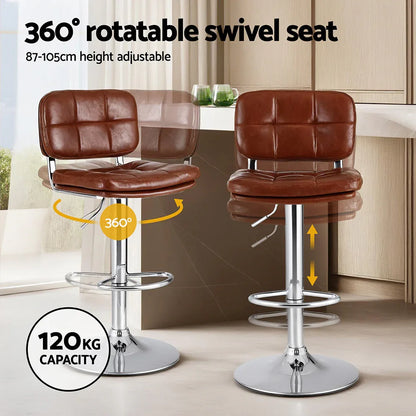 Artiss 4x Bar Stools Kitchen Swivel Gas Lift Counter Chair Tuft PU Leather Brown - Mekamart Australia