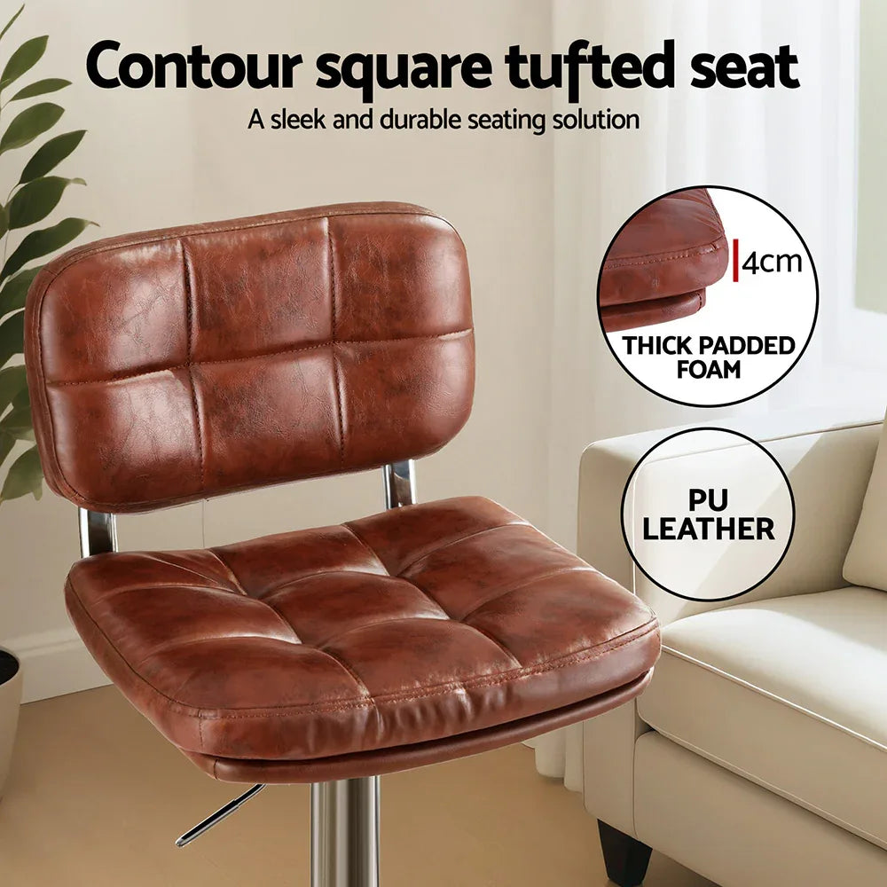 Artiss 4x Bar Stools Kitchen Swivel Gas Lift Counter Chair Tuft PU Leather Brown - Mekamart Australia