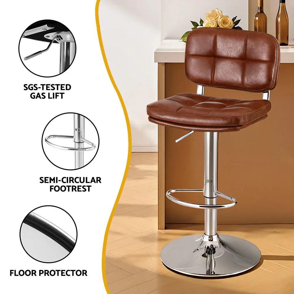 Artiss 4x Bar Stools Kitchen Swivel Gas Lift Counter Chair Tuft PU Leather Brown - Mekamart Australia