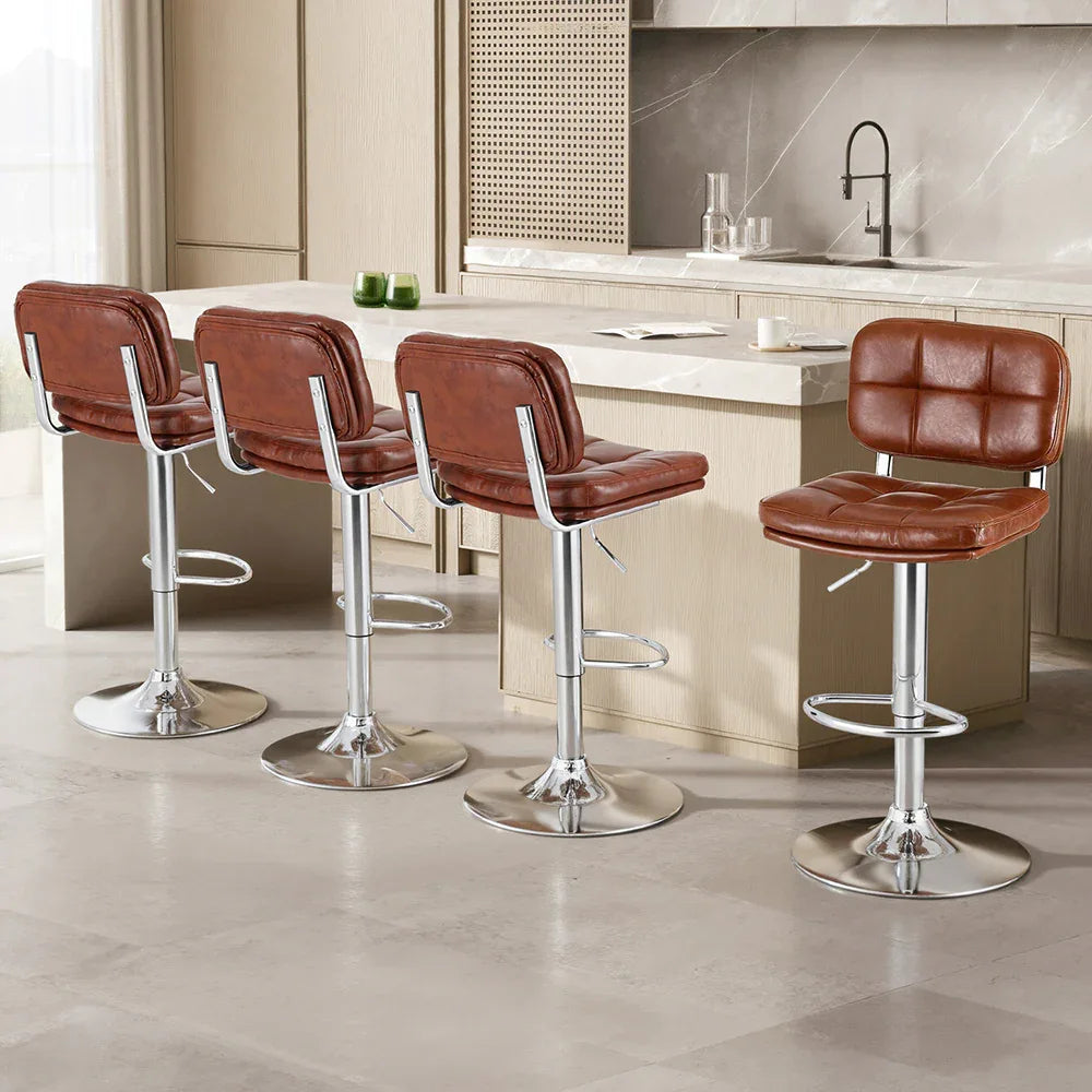 Artiss 4x Bar Stools Kitchen Swivel Gas Lift Counter Chair Tuft PU Leather Brown - Mekamart Australia