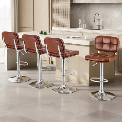 Artiss 4x Bar Stools Kitchen Swivel Gas Lift Counter Chair Tuft PU Leather Brown - Mekamart Australia