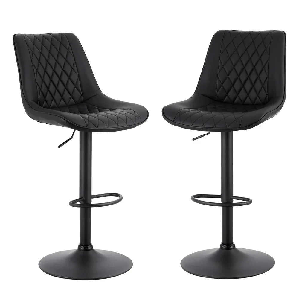 Artiss 2x Bar Stools Kitchen Swivel Gas Lift Counter Chair Diamond Leather Black