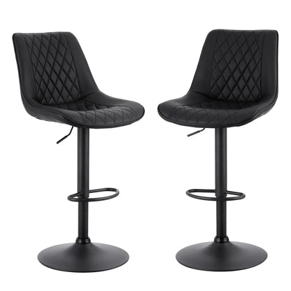 Artiss 2x Bar Stools Kitchen Swivel Gas Lift Counter Chair Diamond Leather Black