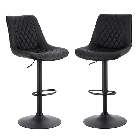 Artiss 2x Bar Stools Kitchen Swivel Gas Lift Counter Chair Diamond Leather Black