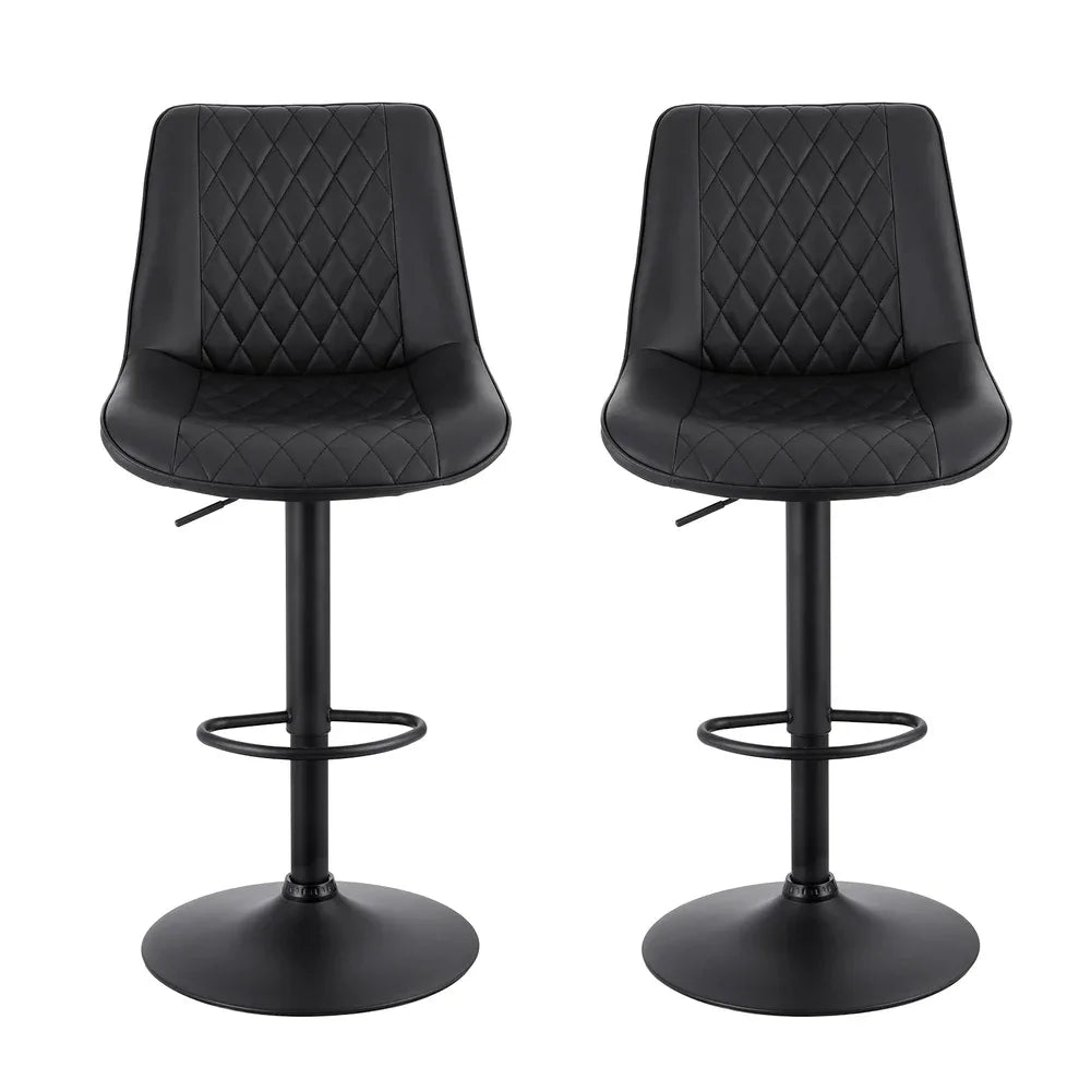 Artiss 2x Bar Stools Kitchen Swivel Gas Lift Counter Chair Diamond Leather Black