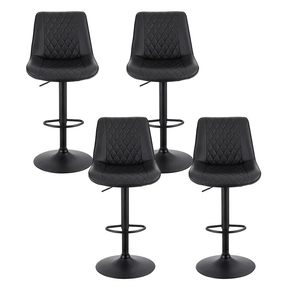 Artiss 4x Bar Stools Kitchen Swivel Gas Lift Counter Chair Diamond Leather Black - Mekamart Australia