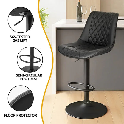 Artiss 4x Bar Stools Kitchen Swivel Gas Lift Counter Chair Diamond Leather Black - Mekamart Australia