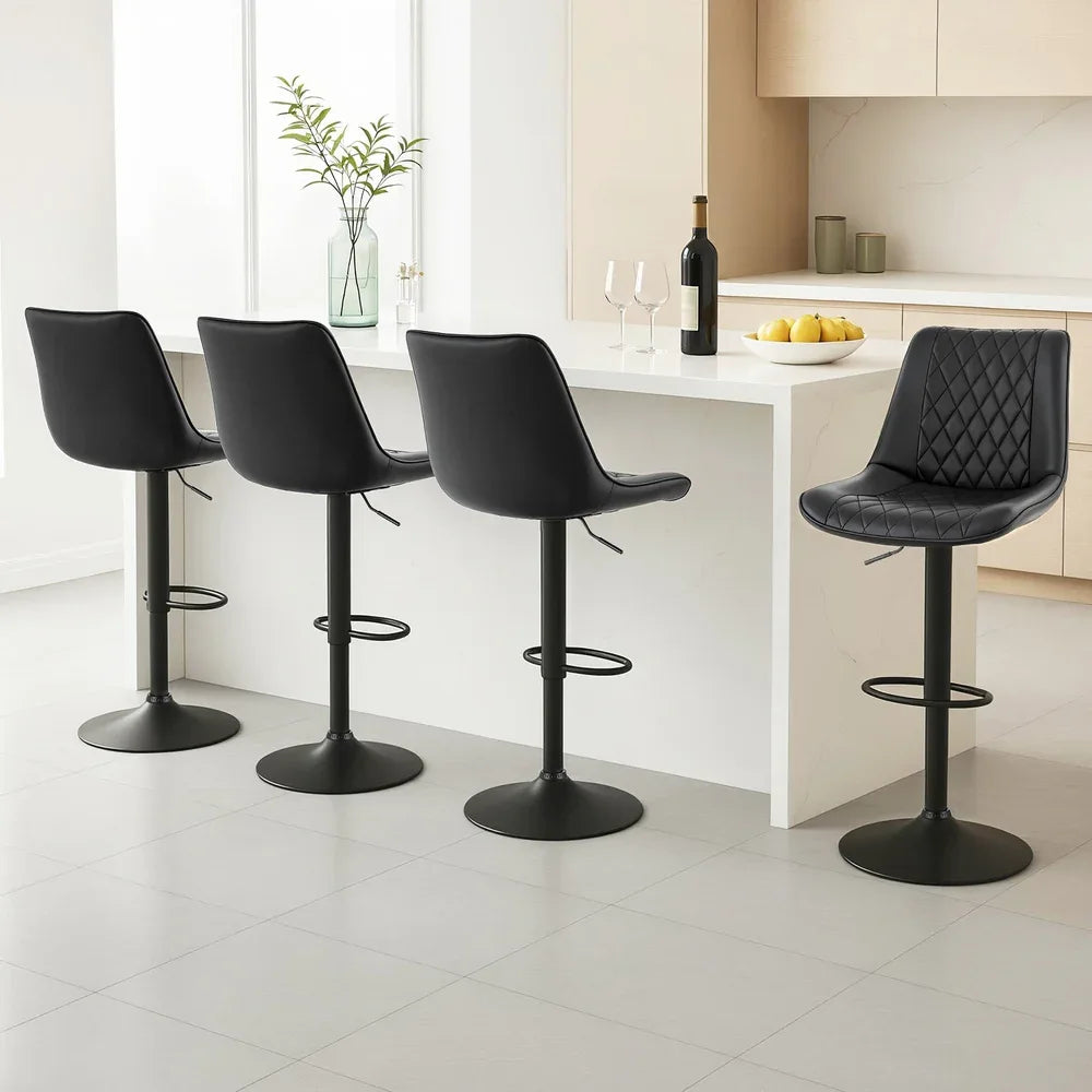 Artiss 4x Bar Stools Kitchen Swivel Gas Lift Counter Chair Diamond Leather Black - Mekamart Australia