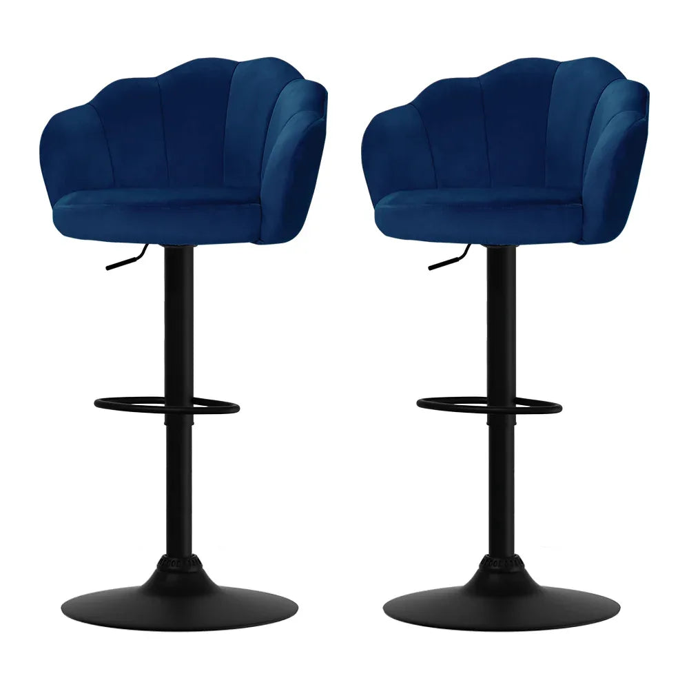 Artiss 2x Bar Stools Gas Lift Velvet Blue - Mekamart Australia
