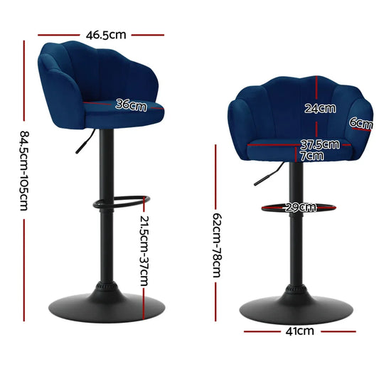 Artiss 2x Bar Stools Gas Lift Velvet Blue - Mekamart Australia