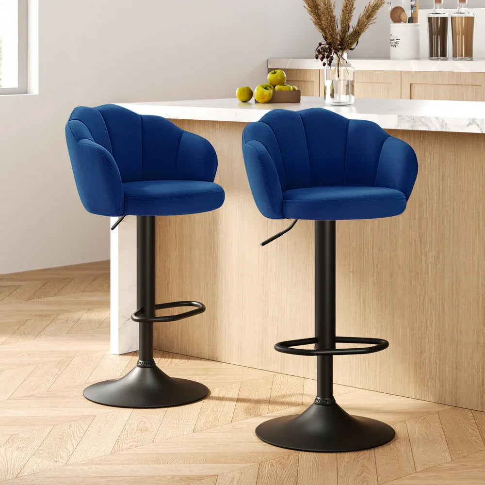 Artiss 2x Bar Stools Gas Lift Velvet Blue - Mekamart Australia