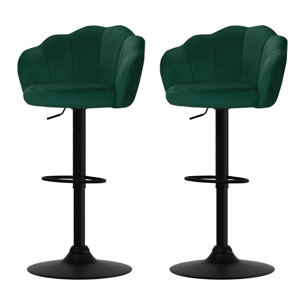 Artiss 2x Bar Stools Gas Lift Velvet Green - Mekamart Australia
