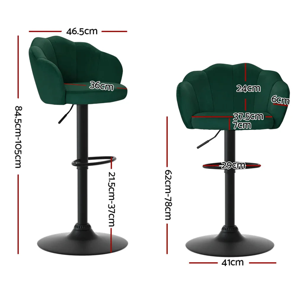 Artiss 2x Bar Stools Gas Lift Velvet Green - Mekamart Australia