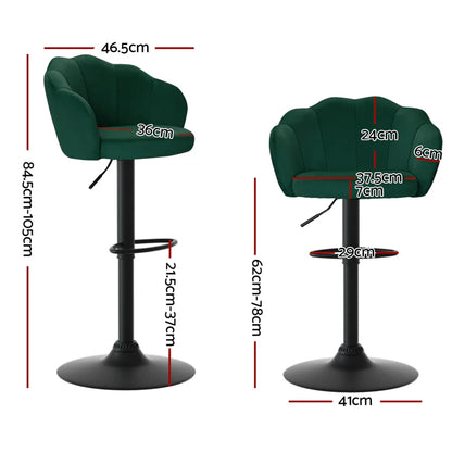 Artiss 2x Bar Stools Gas Lift Velvet Green - Mekamart Australia