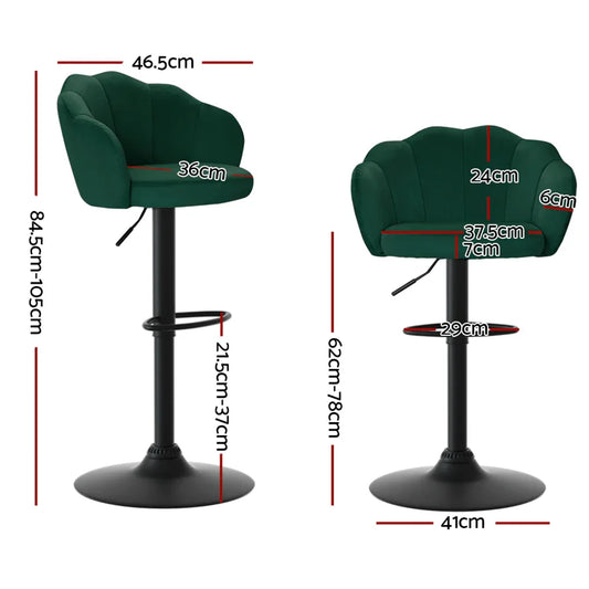 Artiss 2x Bar Stools Gas Lift Velvet Green - Mekamart Australia