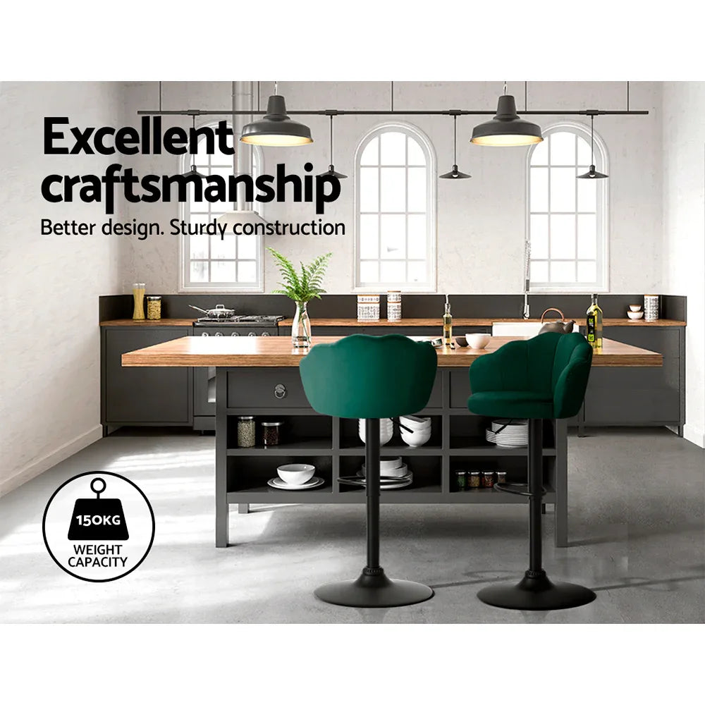 Artiss 2x Bar Stools Gas Lift Velvet Green - Mekamart Australia