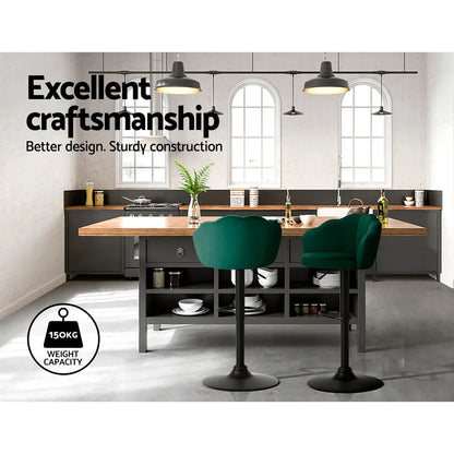 Artiss 2x Bar Stools Gas Lift Velvet Green - Mekamart Australia