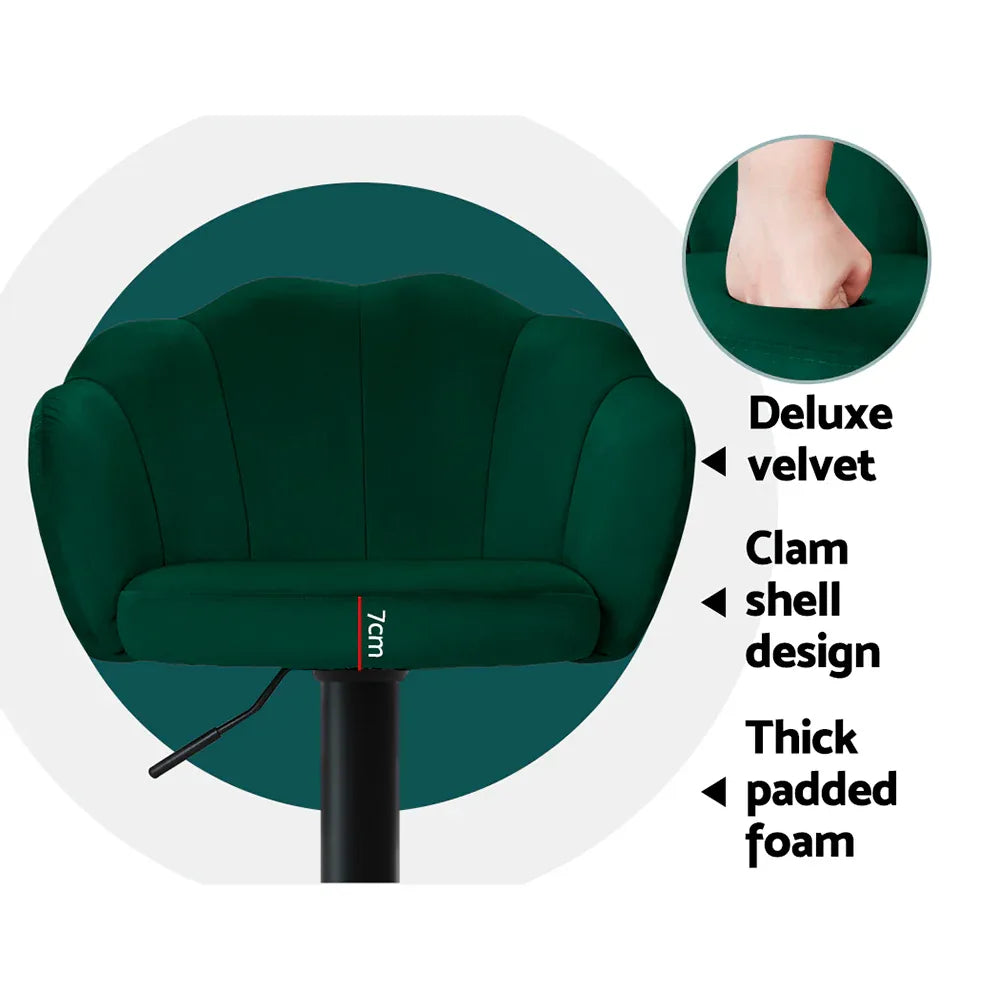 Artiss 2x Bar Stools Gas Lift Velvet Green - Mekamart Australia