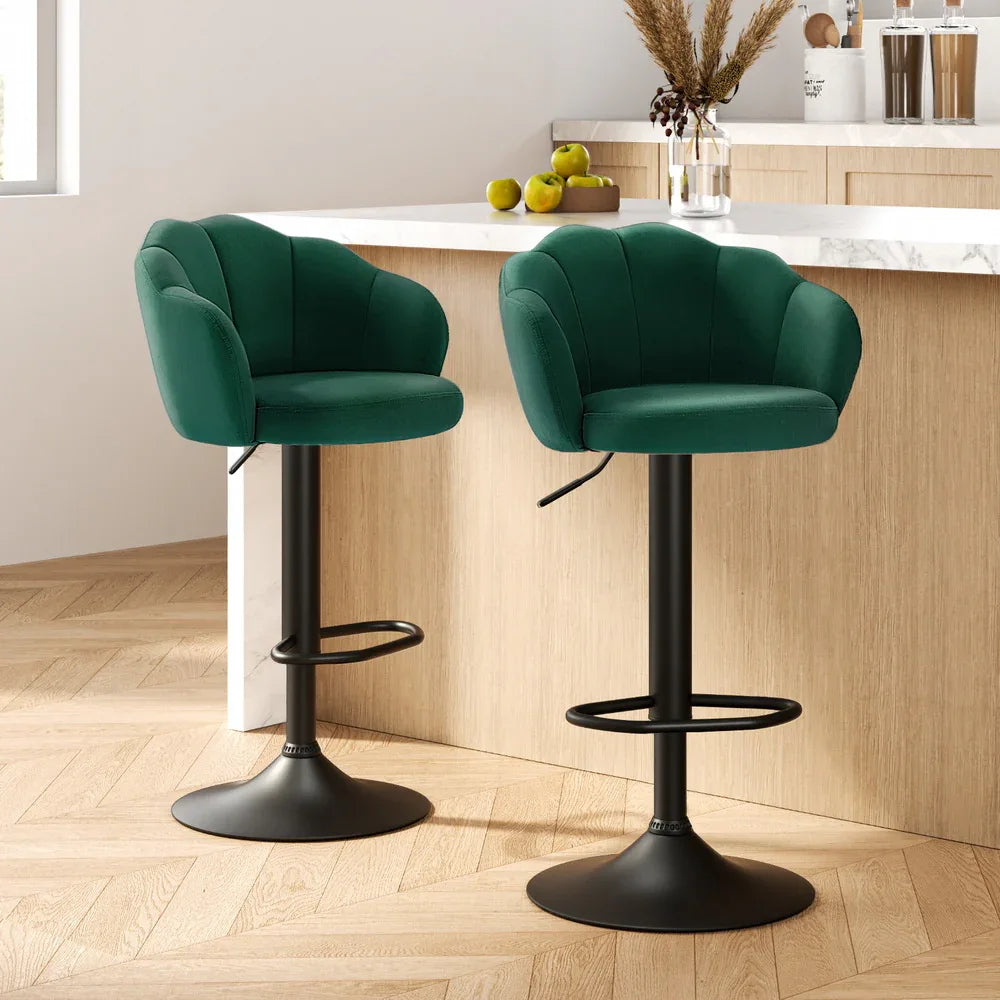 Artiss 2x Bar Stools Gas Lift Velvet Green - Mekamart Australia
