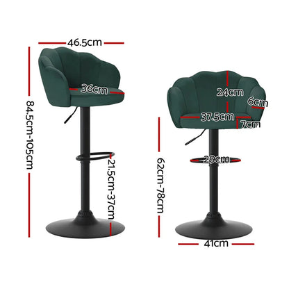 Artiss 4x Bar Stools Gas Lift Velvet Green - Mekamart Australia