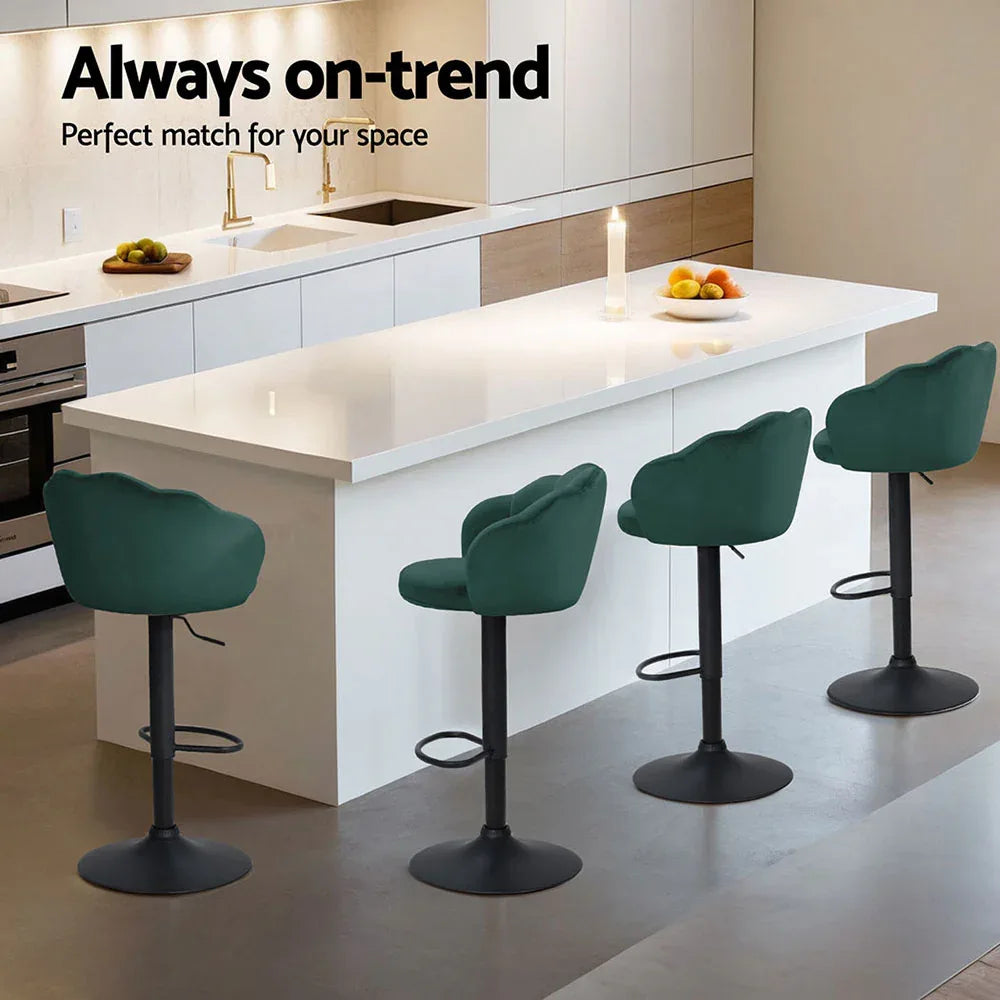 Artiss 4x Bar Stools Gas Lift Velvet Green - Mekamart Australia