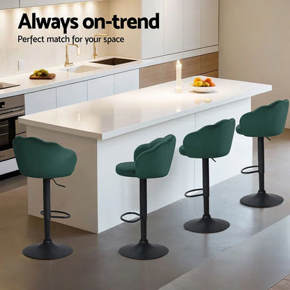 Artiss 4x Bar Stools Gas Lift Velvet Green - Mekamart Australia