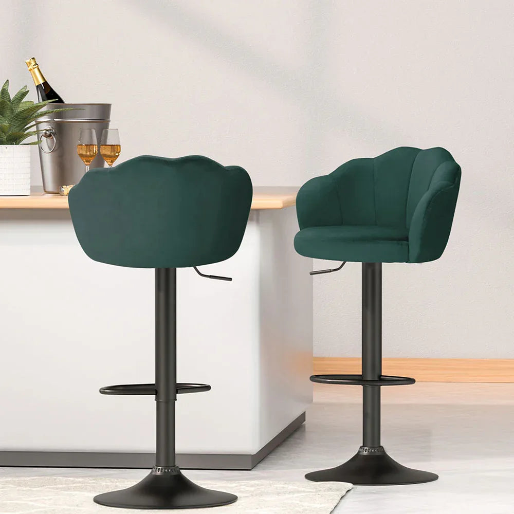 Artiss 4x Bar Stools Gas Lift Velvet Green - Mekamart Australia
