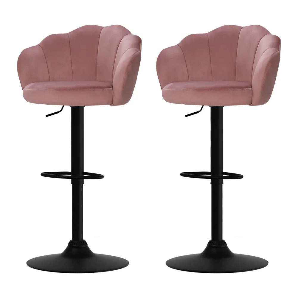 Artiss 2x Bar Stools Gas Lift Velvet Pink - Mekamart Australia