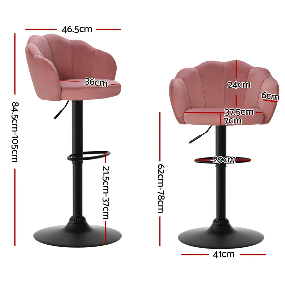 Artiss 2x Bar Stools Gas Lift Velvet Pink - Mekamart Australia