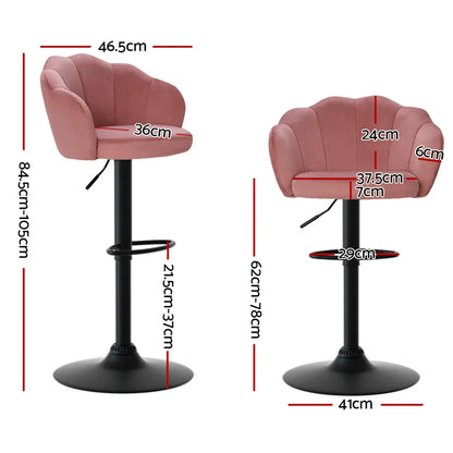 Artiss 2x Bar Stools Gas Lift Velvet Pink - Mekamart Australia
