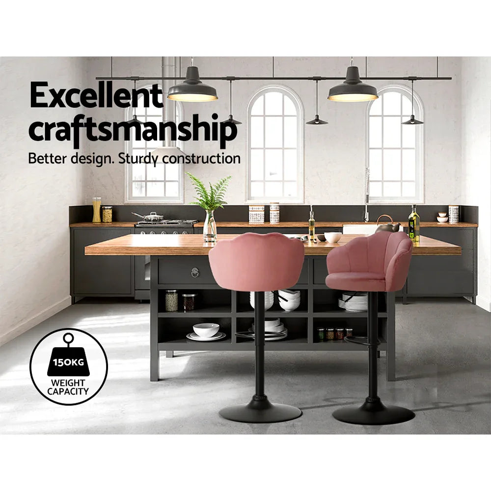 Artiss 2x Bar Stools Gas Lift Velvet Pink - Mekamart Australia