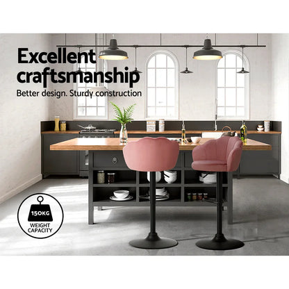 Artiss 2x Bar Stools Gas Lift Velvet Pink - Mekamart Australia