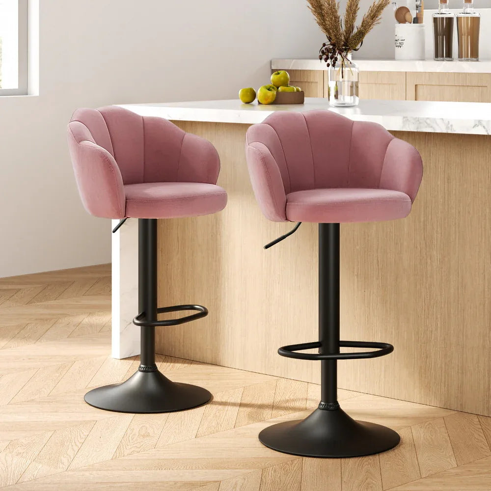 Artiss 2x Bar Stools Gas Lift Velvet Pink - Mekamart Australia